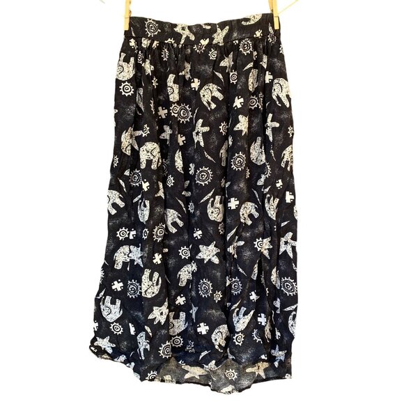 Vintage Campus Casuals of California Black Elephant Print Maxi Pockets Skirt Siz - Picture 7 of 9